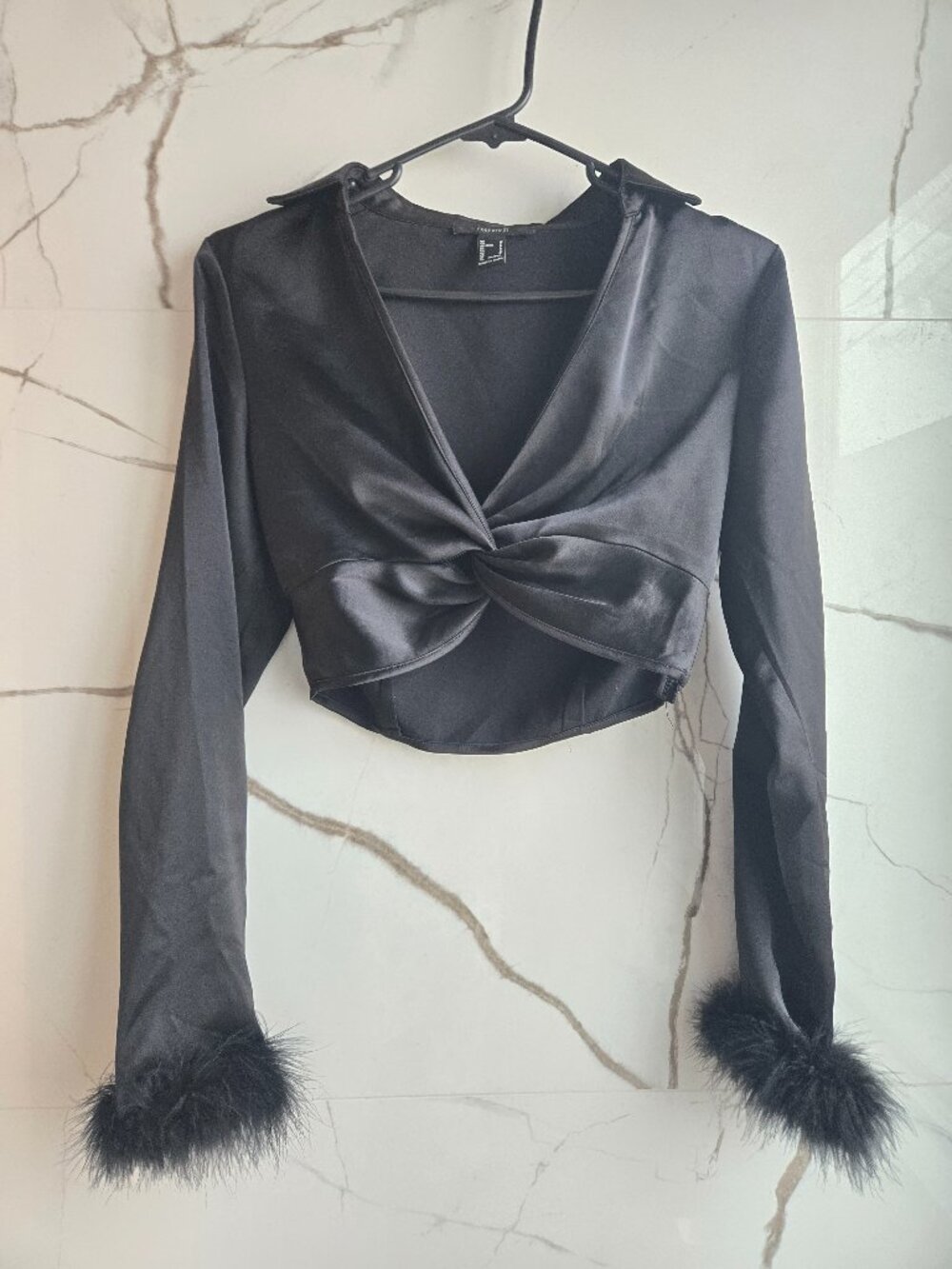 Forever 21 Feather Satin Silky Twist Front Tie Crop Top